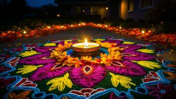 un foto de un rangoli, diwali valores imágenes, realista valores fotos