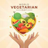 World Vegetarian Day design template good for celebration usage. vegetable and fruit vector illustration. banana watermelon apple tomato carrot coconut vector illustration. vector eps 10.