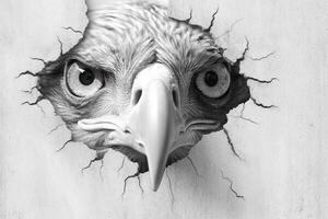 Eagle breaking through a cracked wall with a hole in it. Ai Generative photo