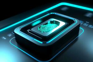 Futuristic Fingerprint icon on the computer display. 3d illustration. photo