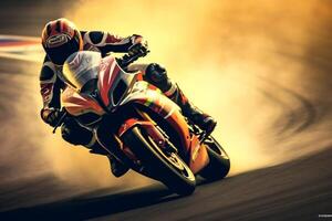 Motocross rider in action on the race track. Studio shot. Ai generated photo