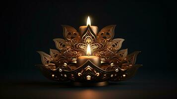 Diwali lamp pattern with candle on black background, diwali stock images, realistic stock photos