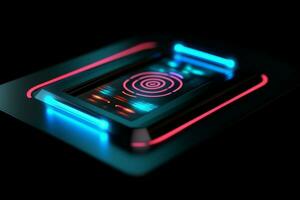 3d rendering of red and blue glowing Digital fingerprint on black background. Ai generated photo