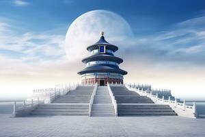 Temple of Heaven in Beijing, China. 3D rendering. Ai Generative photo