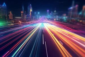 car light trails on the street in shanghai china. Ai Generated photo