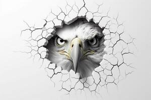 Eagle breaking through a cracked wall with a hole in it. Ai Generative photo