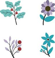 Flower Flat Illustration. Isolated on White Background. Vector Set