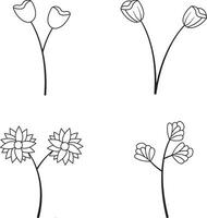 Botanical Line Art Pattern. Vector Illustration Set