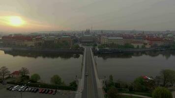 Flying over river to Jan Palach Square in Prague video
