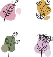Aesthetic Flat Line Art with Floral Shape. Vector Illustration