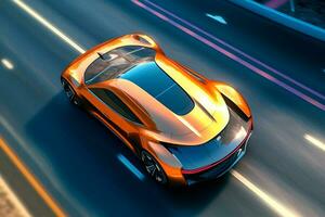 3D rendering of a sports car on the road with motion blur Ai Generated photo