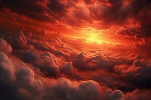 Beautiful sunset sky background. Dramatic sky with glowing clouds. Ai Generative photo