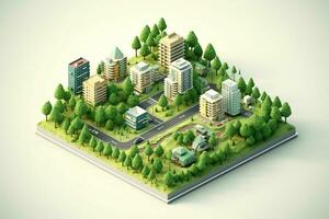 isometric city concept with buildings, roads and parks. 3d rendering Ai Generative photo