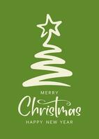 Card with christmas tree. Merry Christmas and Happy New Year lettering vector