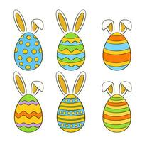 Set of colorful Easter eggs with bunny ears vector