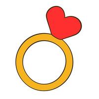 Ring with heart-shaped gemstone. Valentine's Day. Cartoon flat icon vector