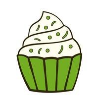 Green cupcake. Flat icon vector