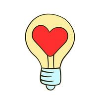 Bulb with heart-shaped filament. Flat icon vector