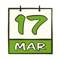 Calendar with date 17 March. St. Patrick's Day. vector