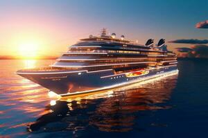 Big Cruise ship in the sea at sunset. 3D illustration. photo