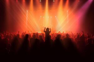 Silhouettes of concert crowd on stage. Concert background. illustration photo