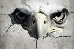 Eagle breaking through a cracked wall with a hole in it. Ai Generative photo