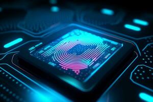 3d rendering of red and blue glowing Digital fingerprint on black background. Ai generated photo