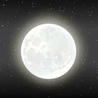 A glowing moon in the night sky with stars vector