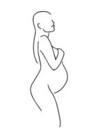 Profile of a pregnant woman and the heart of a baby, drawing with one continuous line. Aesthetic vector illustration.