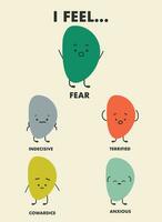 cute characters expressing different emotions of fear and text vector illustration