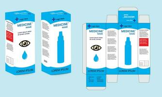 paquete diseño. embalaje modelo para medicamento, ojo gota. caja embalaje morir cortar modelo diseño. caja diseño. vector