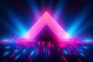 Neon triangle in futuristic space. Futuristic background. illustration. Ai Generative photo