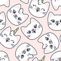 Cute kawaii cat faces on a pink background in a seamless pattern vector
