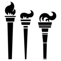 Black icon of golden torch with fire vector