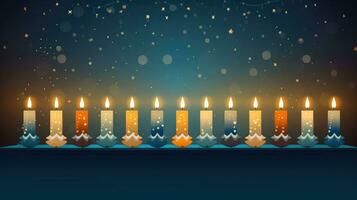 Hanukkah festive celebration concept, glow of the menorah with shining candles and star, Generative AI illustration photo