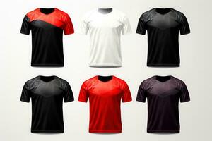 Sports football team uniforms multicolors shirt isolated on white background, Generative AI illustration photo