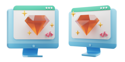 monitor with diamond 3d icon render. web diamond 3d icon render. png