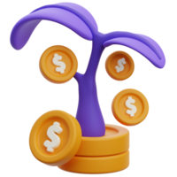 Money tree plant with coin dollar 3d icon. 3d icon of investment. 3d render of Money tree plant with coin dollar. 3d financial icon. png