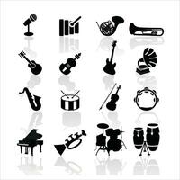 music instruments isolated on white. Music icon collection - vector silhouette illustration