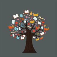 Books tree, sketch for your design. Hanging book tree. Find your book vector