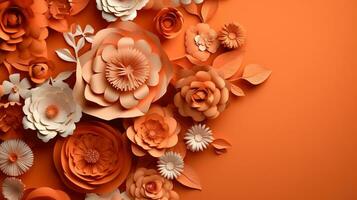 Generative AI, Paper cut craft flowers and leaves, apricot crush orange  color, origami textured background, spring mood. Floral frame layout..  28890937 Stock Photo at Vecteezy