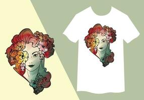 Hand drawn beauty floral girl vector design for t shirt printing