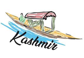 Hand draw The shikara is a type of wooden boat found on Dal Lake and other water bodies of Srinagar in Jammu and Kashmir vector