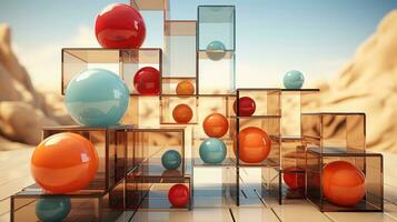 Generative AI, 3d effect abstract geometric figures charts, spheres and cubes photo