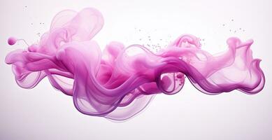 Generative AI, Flowing light pink, viva magenta smoke with splashes. Soft fluid banner, spring female mood, 3D effect, modern macro realistic abstract background illustration, ink in water effect. photo