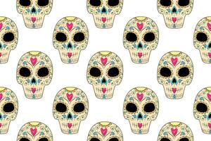 Vector Seamless pattern of Sugar Skull in trendy shades. Dia de los muertos. Happy Day of the Dead