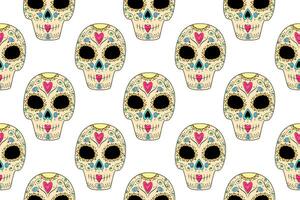 Vector Seamless pattern of Sugar Skull in trendy shades. Dia de los muertos. Happy Day of the Dead