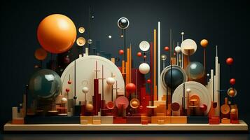 Generative AI, 3d effect abstract geometric figures charts, spheres and cubes photo
