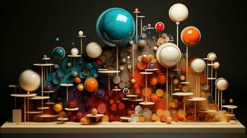 Generative AI, 3d effect abstract geometric figures charts, spheres and cubes photo