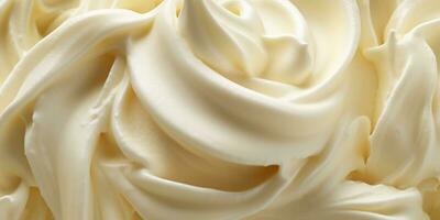 Generative AI, vanilla ice cream surface, close up texture of white ice cream like background. photo